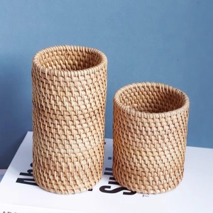 Wooden <b>marker</b> <b>pen</b> holder decorative desktop organizer woven rattan pencil pot basket for sale - Product Image 4