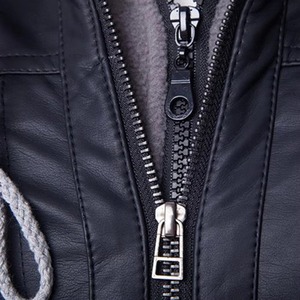 Veste à capuche en PU noir premium avec manches en charbon de bois, gris marine foncé, fermeture éclair, streetwear, vêtements d'extérieur personnalisés OEM - Product Image 2