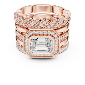 Anillo de Diamante Cultivado en Laboratorio con Corte Esmeralda en Oro Rosa, Anillo de Compromiso y Boda de Lujo con Halo para Mujer - Product Image 3