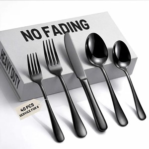 Ensemble de 40 couverts en métal noir avec couteaux à steak, fourchettes et cuillères pour dîner, couverts décoratifs classiques pour la cuisine - Product Image 6