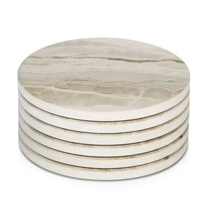 Ensemble de sous-verres en marbre blanc de luxe, sous-verres en pierre faits à la main avec bordure en laiton doré, meilleure qualité, cadeau pour la maison et la cuisine - Product Image 5