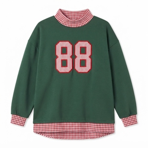 Sudadera Negra Extra Grande para Mujer con Cuello y Dobladillo a Cuadros, Aplique con el Número 44 en la Parte Delantera, Cuello Redondo, Manga Larga, Ropa Casual - Product Image 6