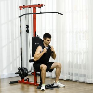Macchina per trazioni verticali (Lat Pull Down) con sedile regolabile e pedana ribaltabile per sistemi da palestra domestica, disponibile in rosso - Product Image 2