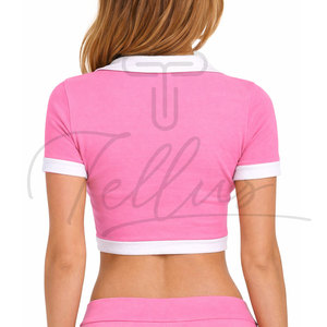 Top Corto de Último Diseño para Mujer, Uso en Exteriores, Color Sólido, Cuello en V, Manga Corta, Transpirable, Cómodo, Informal, Verano, Poliéster/Algodón - Product Image 4
