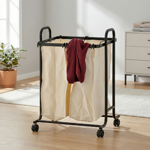 Shopee OEM SALE Organizer Factory Household Storage Manufacturer Laundry Metal Laundry Basket Cart with 2 Movable <b>Bags</b> - Product Image 1