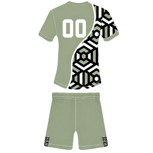 Ensemble short et maillot de rugby géométrique vert sauge, noir et blanc, à manches courtes, col rond, personnalisable, respirant, pour l'entraînement et les sports d'équipe - Product Image 2