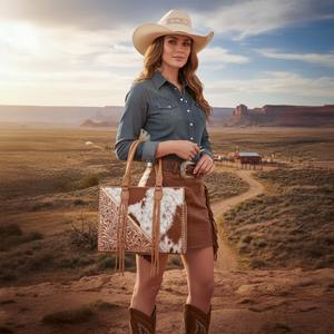 Bolso Bandolera de Cuero Vacuno Estilo Western con Flecos para Vaqueras - Product Image 6