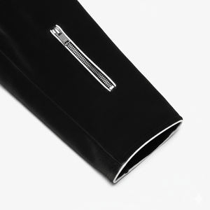 Veste en jean safari pour homme, col montant, passepoil contrastant, coupe ajustée, fermeture éclair asymétrique, logo, style décontracté, très vendue - Product Image 5