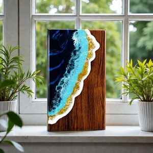Ocean Resin Wood <b>Box</b> Handmade <b>Memorial</b> Keepsake Blue Resin Art Ashes Urn Handcrafted Ocean Resin Wooden <b>Memorial</b> Urn - Product Image 5