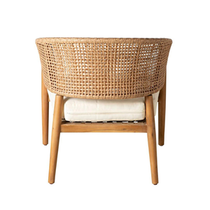Chaise d'extérieur en rotin avec structure en teck, design moderne du milieu du siècle, mobilier de jardin confortable - Product Image 3