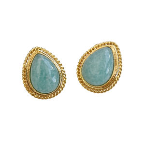 Boucles d'oreilles clous unisexes en laiton plaqué or 18 carats, forme goutte d'eau, serties d'Amazonite classique, sur mesure, pour anniversaire - Product Image 2