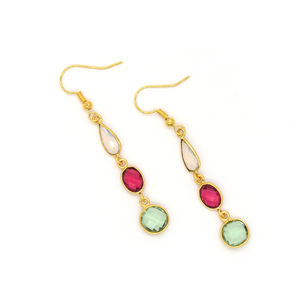 Pendientes Colgantes con Engaste de Bisel, Estilo Bohemio, con Múltiples Gemas de Ópalo Rosa, Fucsia, Verde y Amatista |   Hecho a Mano, Chapado en Oro de 18K - Product Image 2