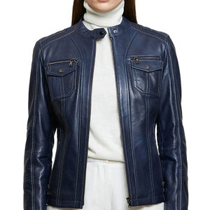 Chaqueta de Cuero Genuino para Mujer, Diseño Exclusivo y Popular, Cuello Alto, Ecológica, Informal, para Invierno, Talla Adulto - Product Image 3