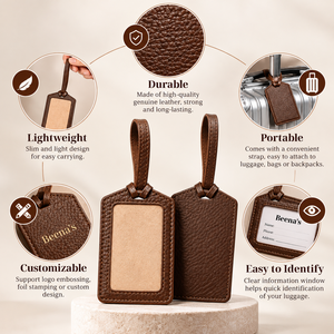 Étiquette de bagage personnalisée en cuir véritable avec logo sur mesure, étiquette nominative personnalisée pour sacs de voyage - Tendance, lavable et portable - Product Image 4