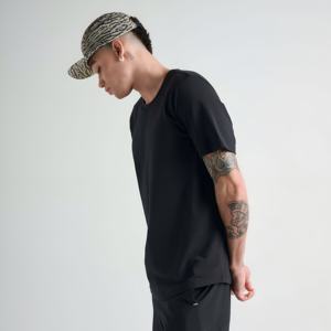 T-shirt en coton noir premium pour homme, décontracté, à manches courtes, basique, respirant, streetwear d'été, uni, logo personnalisé, vente en gros - Product Image 2