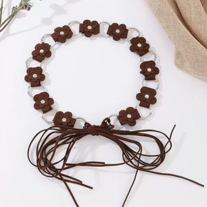 Brown Floral <b>Waist</b> <b>Chain</b> Belt Bohemian Suede Look Metal Ring Cinch Obi for Dress Jeans Skirt - Product Image 1