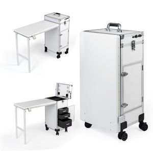 Portable <b>Foldable</b> Rolling Nail Art Table Makeup Train Case with LED <b>Mirror</b> 4 Drawers Heavy Duty Mobile Manicure Workstation Salo - Product Image 3