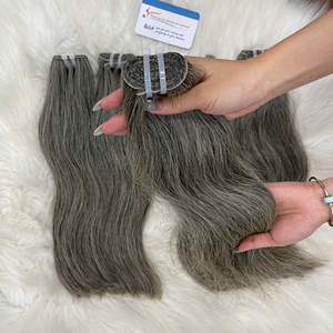 Tissage de cheveux gris super double drawn, 100% cheveux humains vietnamiens, pointes épaisses, fournisseur de premier plan - Product Image 2