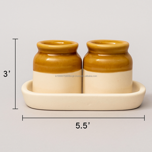 Juego de Salero y Pimentero de Cerámica AG Elements con Bandeja, Tarros de Condimento Estilo Vintage para Mesa de Restaurante, Soporte para Condimentos de Cocina con Tapa Abatible - Product Image 2