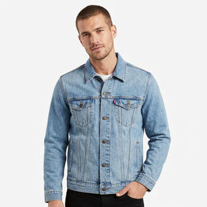 Veste en jean délavé bleu clair pour homme, col rabattu, boutonnée, grande taille, poches, fabrication au Bangladesh - Product Image 3