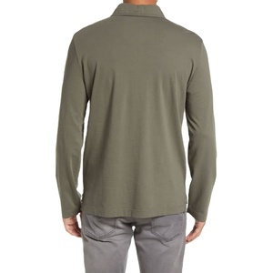 <b>Men's</b> <b>Long</b> <b>Sleeve</b> Solid Color Cotton <b>Polo</b> <b>Shirt</b> With Chest Pocket Casual Style Woven Fabric Regular Fit Breathable Design - Product Image 2