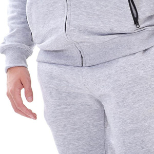 Men's Gray Full-<b>Zip</b> <b>Hooded</b> Tracksuit Set Solid Color Cotton Casual Jogging Suit With Side Pockets Autumn Wear - Product Image 4
