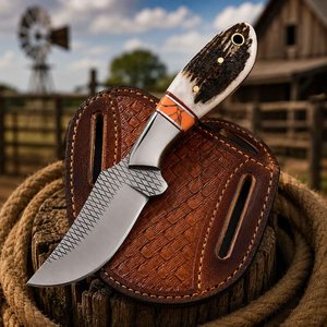 Couteau de chasse premium sur mesure en acier inoxydable, lame pointue, manche en bois de cerf et étui en cuir, qualité 100% garantie - Product Image 2