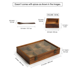 Caja de especias de madera de Sheesham con cuchara, 6 recipientes grandes desmontables, caja de almacenamiento de especias para cocina, organizador de especias de madera extraíble - Product Image 2