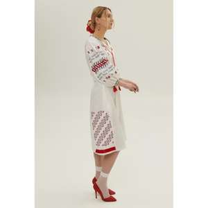 Vestido Midi de Lino Lavable Ecológico Blanco Bordado para Mujer al por Mayor con Cinturón, Túnica Kurti Étnica de Manga Larga - Product Image 3