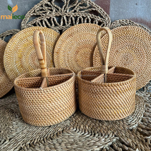 Vietnam Manufactured Eco-friendly Vintage Style Rectangle <b>Cutlery</b> Utensil Caddy Rattan Straw Holder at Reasonable Price - Product Image 5