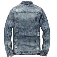 Veste en jean bleu délavé vintage pour homme, avec trous et déchirures, col montant, 100 % coton respirant