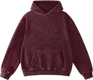 Oversized Hooded Sweatshirt Solid Burgundy Cotton Fleece Pocket Casual <b>Pullover</b> <b>Men</b> Autumn Wear Regular Fit - Product Image 1