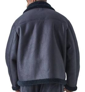 Veste en cuir noir pour homme, style aviateur, avec col en fourrure, sangles à boucles et doublure en polaire chaude - Product Image 2