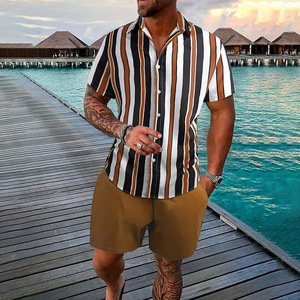 Ensemble chemise et short pour homme, imprimé, col en V, manches courtes, respirant, en polyester, personnalisable, OEM, marque privée, streetwear - Product Image 2