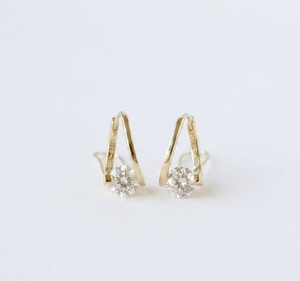 Solid 14K Gold Lab Diamond Earring V-Shape Diamond Huggie Earrings Minimalist Dainty Hoop Solitaire Lever-<b>back</b> Jewelry for Women - Product Image 2