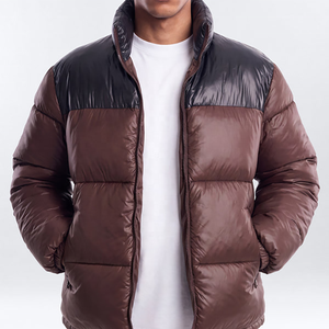 Doudoune matelassée de luxe pour homme, coupe-vent, chaude et épaisse, avec col montant et fermeture éclair, motif color block, idéale pour l'hiver - Product Image 1