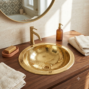 Lavabo Redondo de Latón Pulido para Baño con Interior Liso y Orificio de Drenaje para Proyectos de Baños de Lujo y Hoteles (Exportación) - Product Image 3