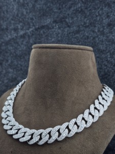 Men's Rhodium Plated 925 Silver Diamond Link Chain Necklace Hiphop Style Everyday Wear - Product Image 2