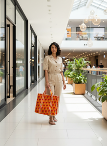 Bolsa de Mano Acolchada de Algodón con Estampado Floral Naranja Hecha a Mano, para Mujer, Oficina, Compras, Viajes, Uso Diario, Ecológica, Gran Capacidad - Product Image 3