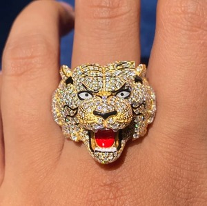 Gold Tiger Head Iced <b>Ring</b> for <b>Men</b> Luxury Moissanite Rhodium Plated 925 <b>Silver</b> Animal Design Hip Hop Statement Fashion Jewellery - Product Image 2