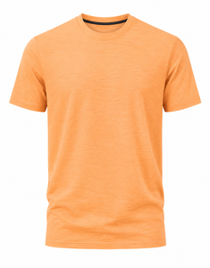 T-shirt décontracté pour homme 2026, couleur unie orange, manches courtes, col rond, coupe classique, tissu tricoté 100 % polyester respirant, vierge - Product Image 3