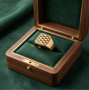 DIVYORO แหวนตราประทับผู้ชายลายตะกร้าสานชุบทองคลาสสิก - Product Image 4