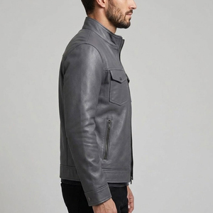 Blouson moto en cuir PU rouge pour homme, col rabattu, fermeture éclair, coupe ajustée, couleur unie, style motard, vêtement d'automne - Product Image 3