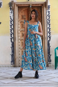 Hand Block Print Sleeveless Cotton <b>Boho</b> <b>Dress</b> for <b>Summer</b> Vintage Style Floral Embroidery Square Collar Sleeveless Maxi <b>Dress</b> - Product Image 6