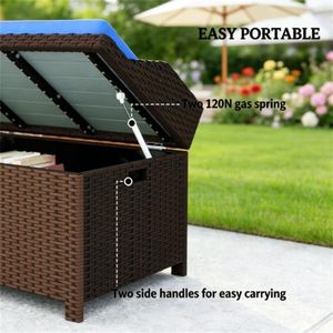 Sgabello Contenitore Blu da Esterno con Piattaforma, Panca da Giardino o Terrazzo - Product Image 3