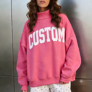 Hot Trending Blank Women <b>Mock</b> <b>Neck</b> Pullover High Elastic Comfort Casual <b>Tops</b> Customized Logo Printing - Product Image 1