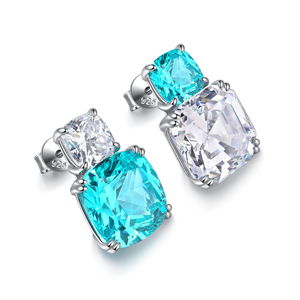Pendientes de Diamantes Sintéticos con Corte Asscher, Color Azul Fantasía, Clásicos, 18.46mm - Product Image 6