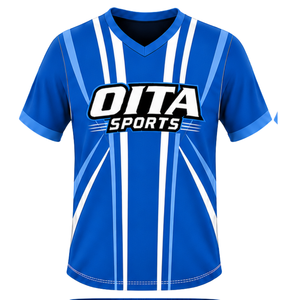 Maillot de rugby bleu roi et blanc à manches courtes, col en V, uniforme d'équipe, respirant, léger, personnalisable, pour l'entraînement sportif - Product Image 1