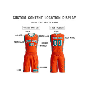 Ensemble de basketball personnalisé orange et turquoise, imprimé par sublimation, col en V, sans manches, uniforme athlétique pour hommes, impression numérique personnalisée - Product Image 3