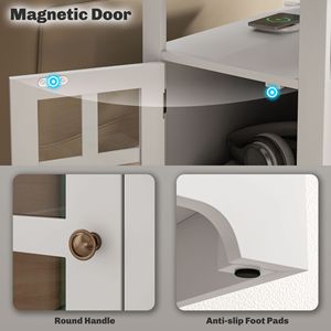 Comodino Moderno Bianco con Stazione di Ricarica USB e Vano Portaoggetti per Soggiorno - Product Image 6